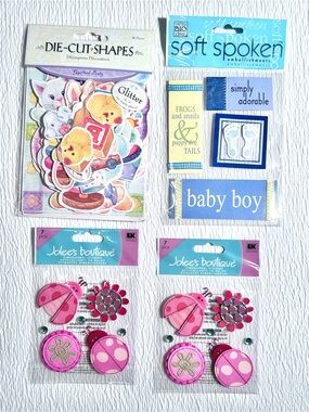 Scrapbooking Stickers Baby Boy & Ladybug /Flower- Glitter Die-Cut Baby Theme